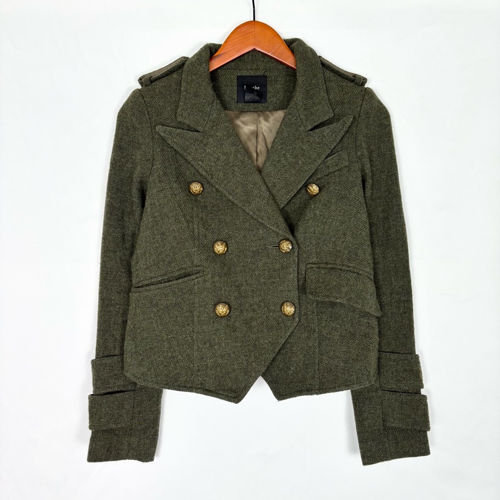 Smythe Les Vestes Green Wool Military Blazer Crop Size 2 Collared Canada Women